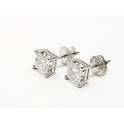 14K White Gold Princess Cut Diamond Stud Earrings