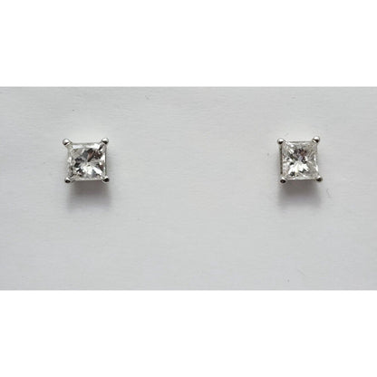 14K White Gold Princess Cut Diamond Stud Earrings