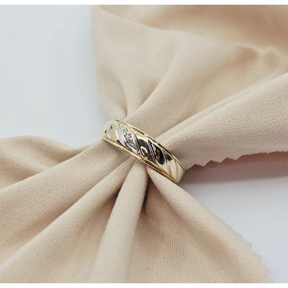 10K Two Tone Gold Diamond Wedding Band Ring