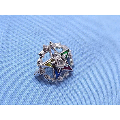 10K White Gold Eastern Star Diamond Brooch Pin