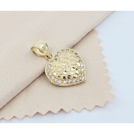 14K Yellow Gold Designer 3D Puffy Heart CZ Nugget Charm Pendant
