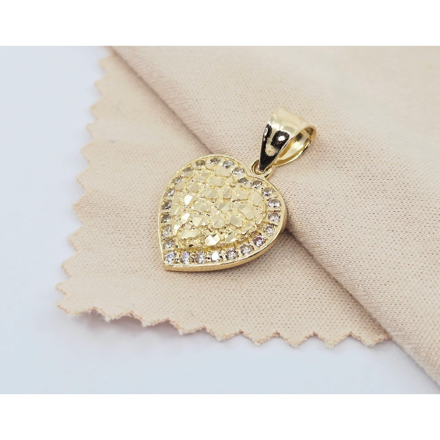 14K Yellow Gold Designer 3D Puffy Heart CZ Nugget Charm Pendant