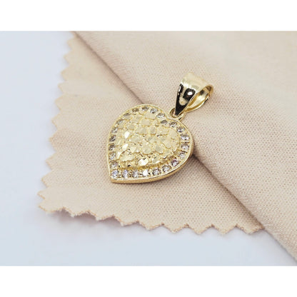 14K Yellow Gold Designer 3D Puffy Heart CZ Nugget Charm Pendant