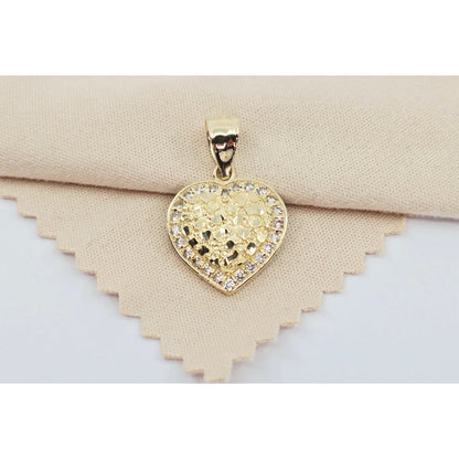 14K Yellow Gold Designer 3D Puffy Heart CZ Nugget Charm Pendant