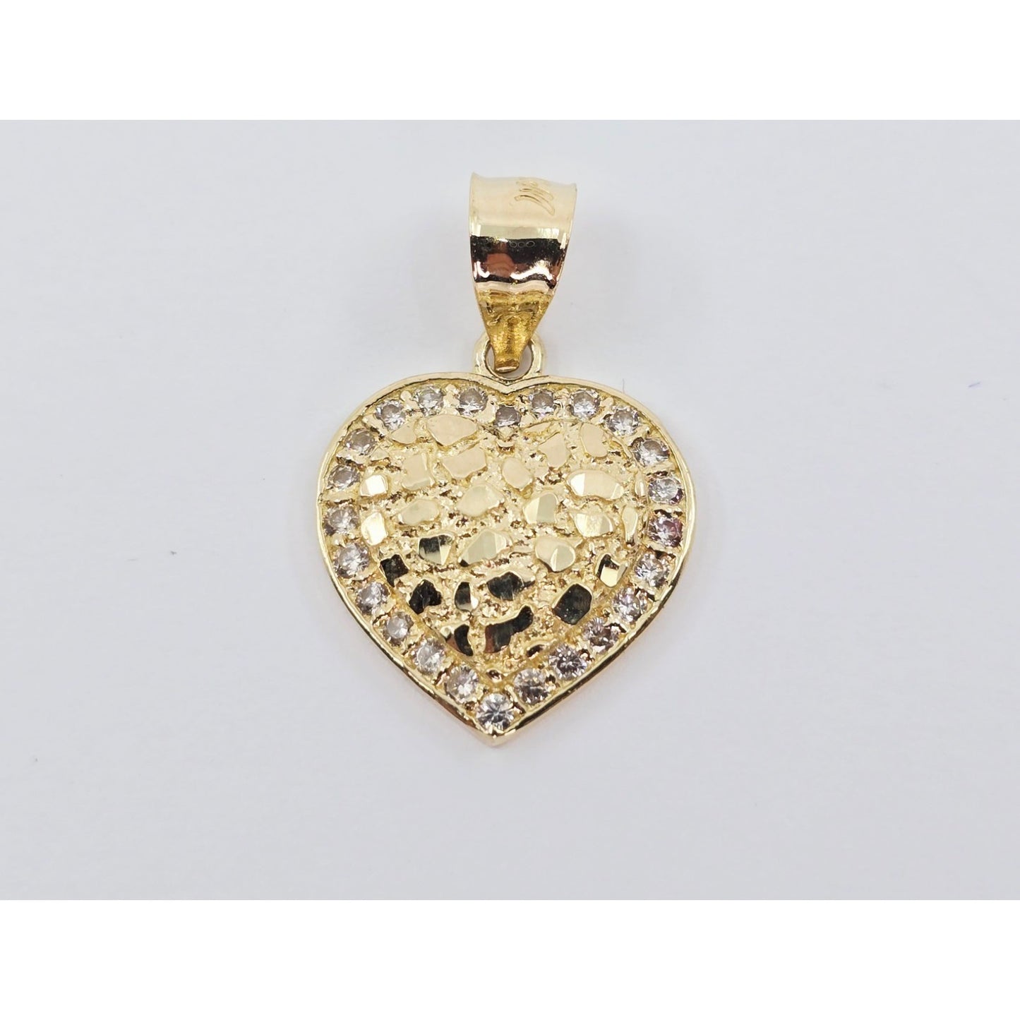 14K Yellow Gold Designer 3D Puffy Heart CZ Nugget Charm Pendant