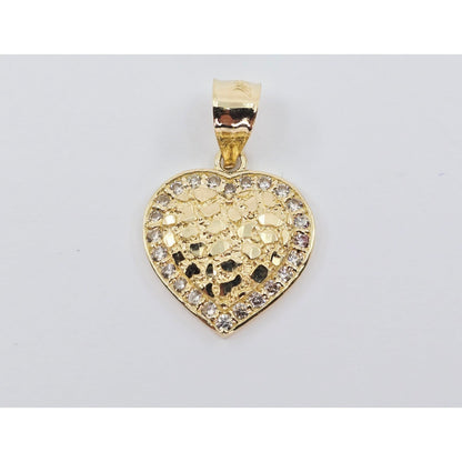 14K Yellow Gold Designer 3D Puffy Heart CZ Nugget Charm Pendant