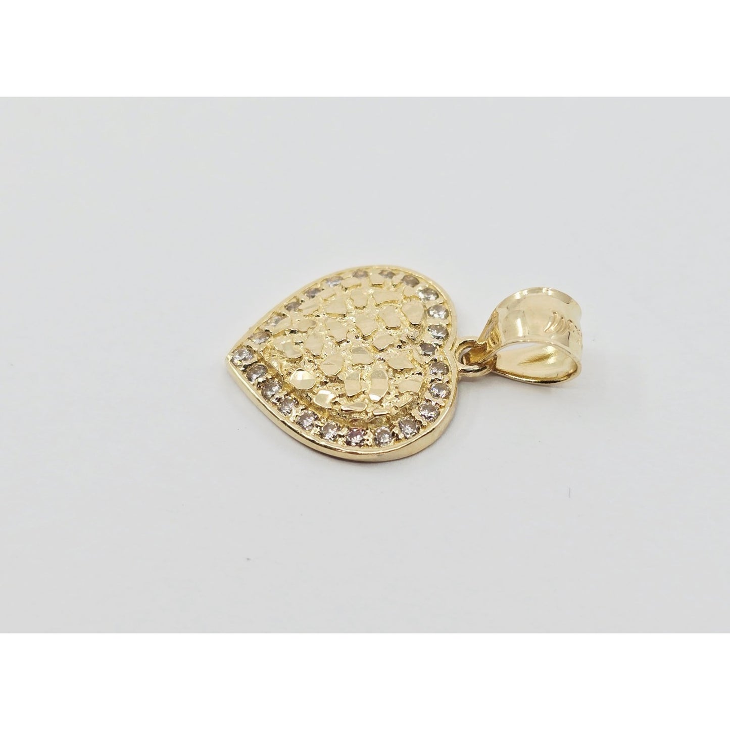 14K Yellow Gold Designer 3D Puffy Heart CZ Nugget Charm Pendant