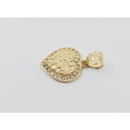 14K Yellow Gold Designer 3D Puffy Heart CZ Nugget Charm Pendant
