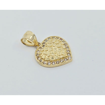 14K Yellow Gold Designer 3D Puffy Heart CZ Nugget Charm Pendant