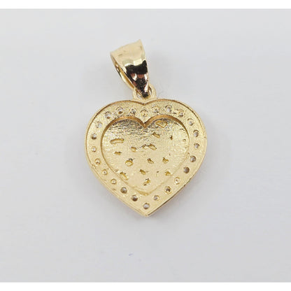 14K Yellow Gold Designer 3D Puffy Heart CZ Nugget Charm Pendant