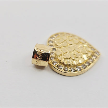 14K Yellow Gold Designer 3D Puffy Heart CZ Nugget Charm Pendant