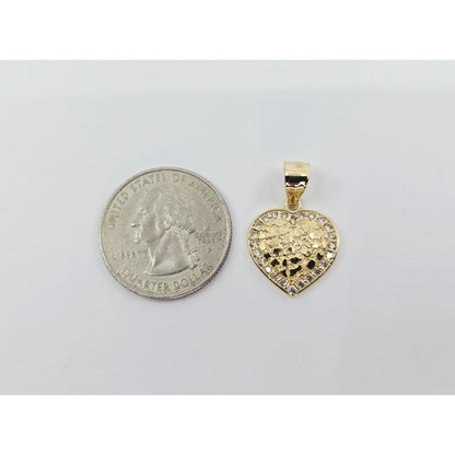 14K Yellow Gold Designer 3D Puffy Heart CZ Nugget Charm Pendant