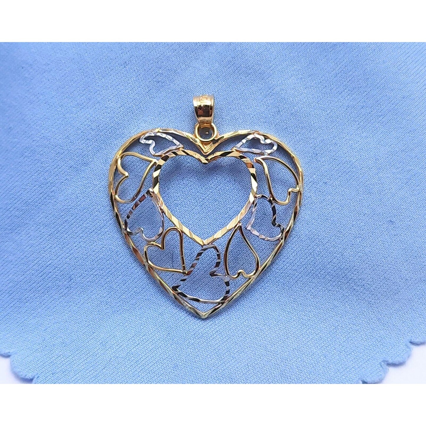 10K Two Tone Gold Diamond Cut Open Multi Heart Charm Pendant