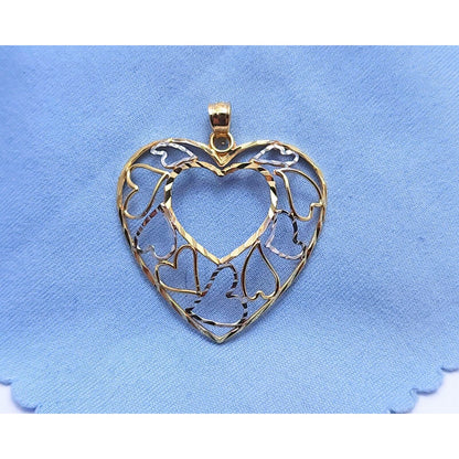 10K Two Tone Gold Diamond Cut Open Multi Heart Charm Pendant