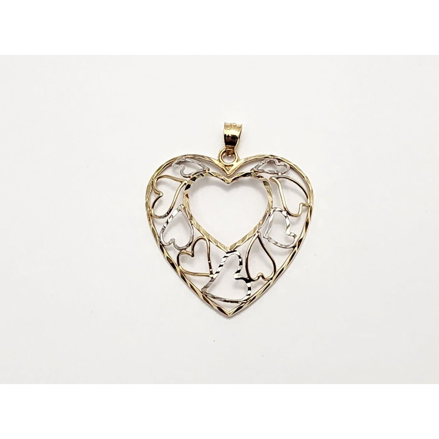 10K Two Tone Gold Diamond Cut Open Multi Heart Charm Pendant