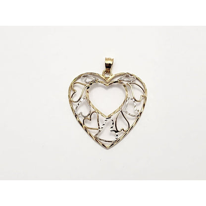 10K Two Tone Gold Diamond Cut Open Multi Heart Charm Pendant