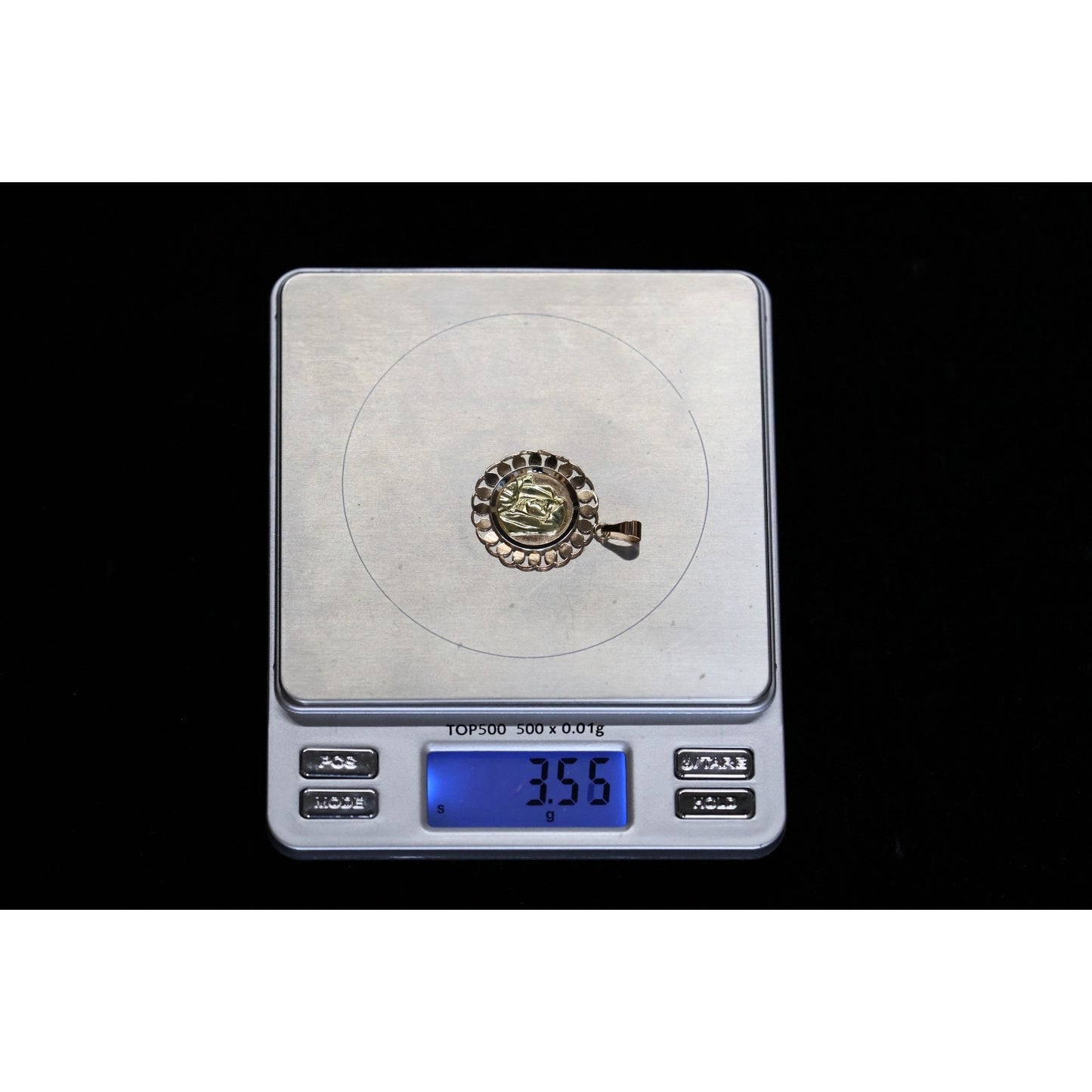 18K Tri Color Gold Round Saint Mary Charm Pendant