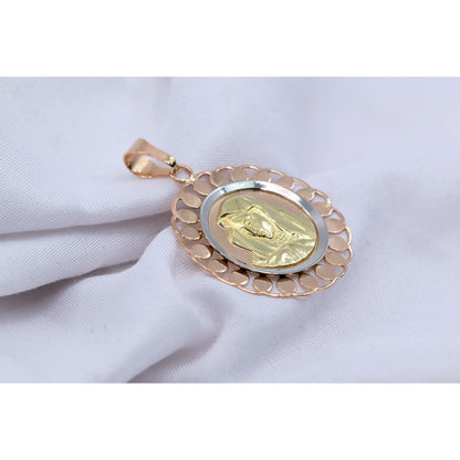 18K Tri Color Gold Round Saint Mary Charm Pendant