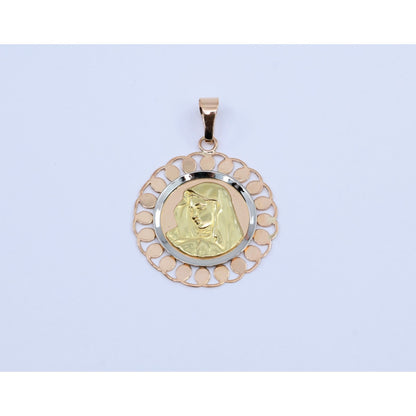 18K Tri Color Gold Round Saint Mary Charm Pendant