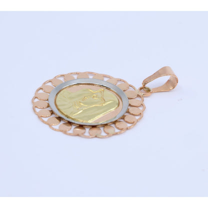 18K Tri Color Gold Round Saint Mary Charm Pendant