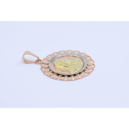 18K Tri Color Gold Round Saint Mary Charm Pendant