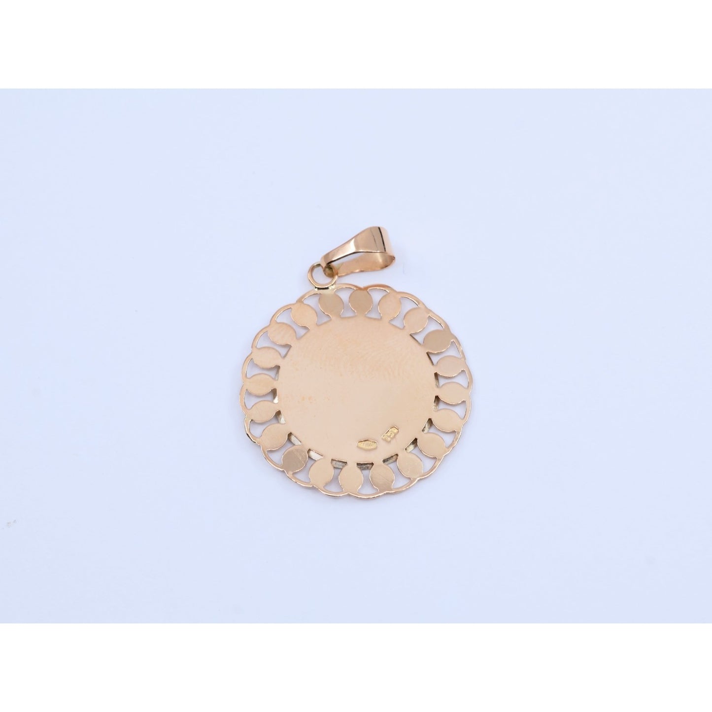 18K Tri Color Gold Round Saint Mary Charm Pendant