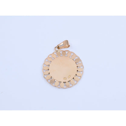18K Tri Color Gold Round Saint Mary Charm Pendant