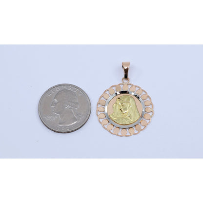 18K Tri Color Gold Round Saint Mary Charm Pendant