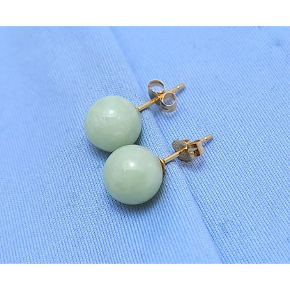 14K Yellow Gold Jade Jadeite Round Stud Earrings