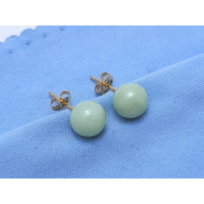 14K Yellow Gold Jade Jadeite Round Stud Earrings