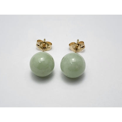 14K Yellow Gold Jade Jadeite Round Stud Earrings