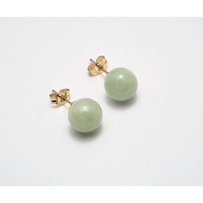 14K Yellow Gold Jade Jadeite Round Stud Earrings