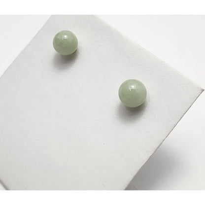 14K Yellow Gold Jade Jadeite Round Stud Earrings