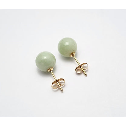 14K Yellow Gold Jade Jadeite Round Stud Earrings