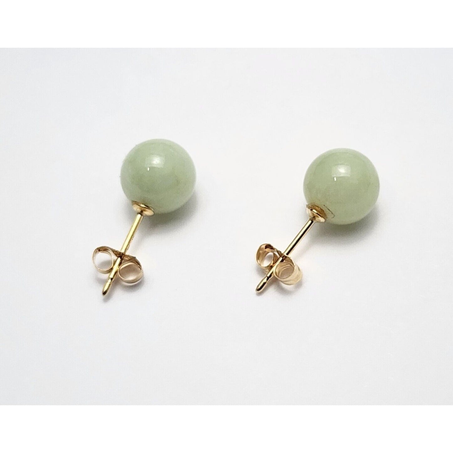 14K Yellow Gold Jade Jadeite Round Stud Earrings