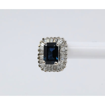14K White Gold Radiant Cut Sapphire & Diamond Rectangular Stud Earrings