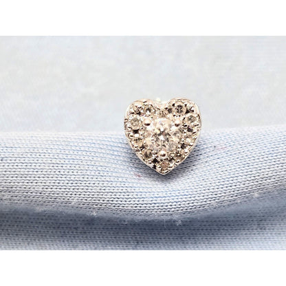 Single 10K White Gold Heart Shaped Round Cut Diamond Stud Earring