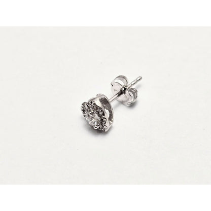 Single 10K White Gold Heart Shaped Round Cut Diamond Stud Earring
