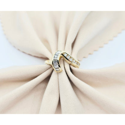 14K Yellow Gold Baguette & Round Diamond Wavy Ring