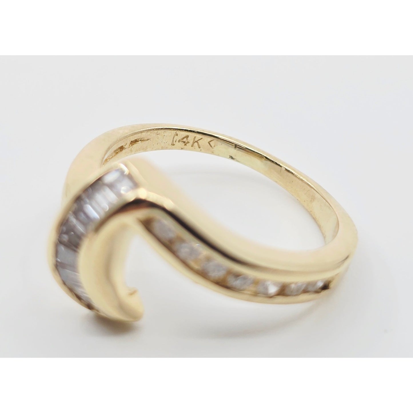 14K Yellow Gold Baguette & Round Diamond Wavy Ring