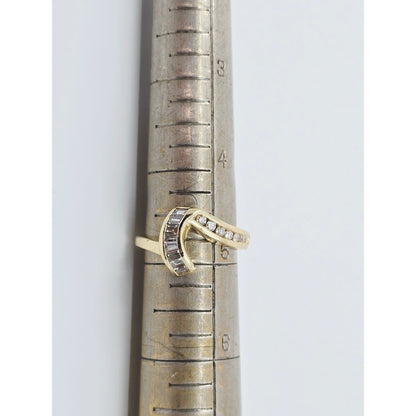 14K Yellow Gold Baguette & Round Diamond Wavy Ring