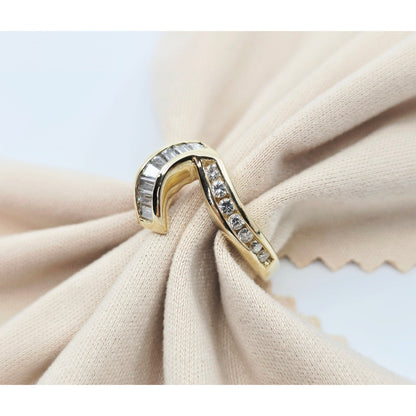 14K Yellow Gold Baguette & Round Diamond Wavy Ring