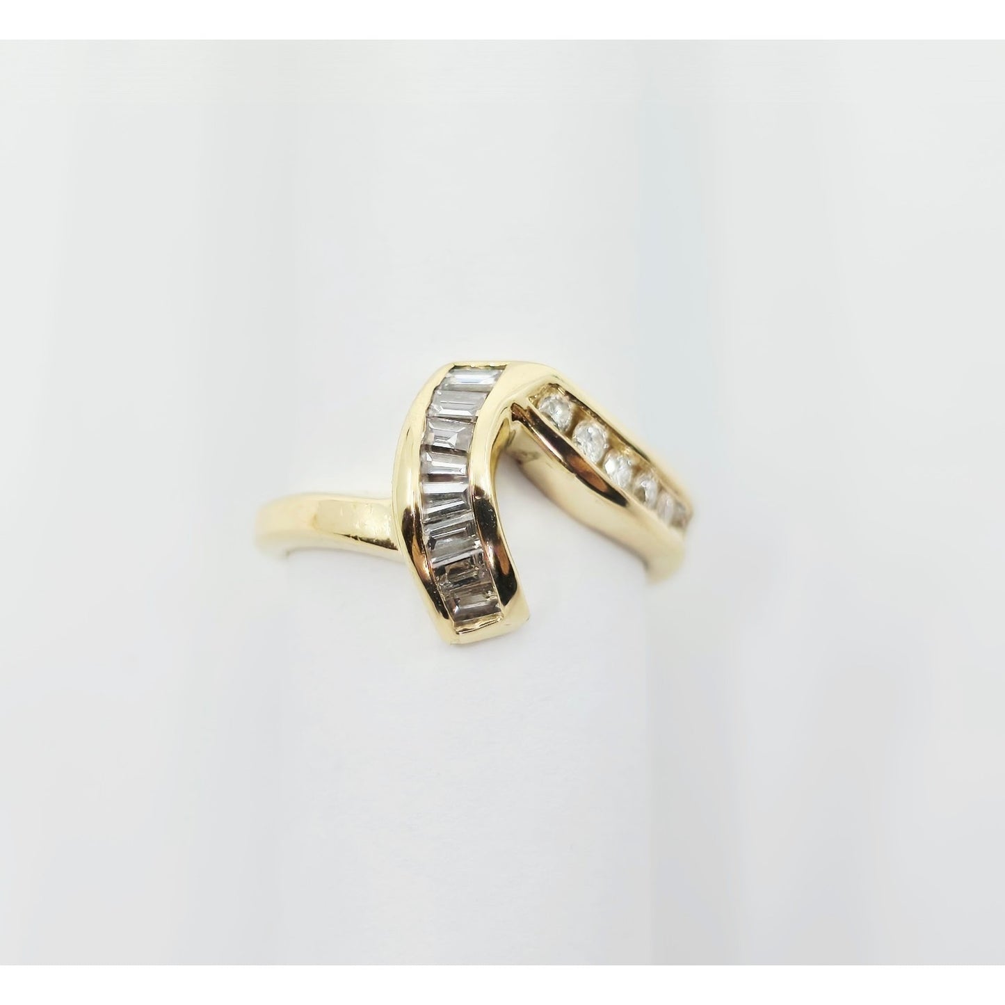 14K Yellow Gold Baguette & Round Diamond Wavy Ring