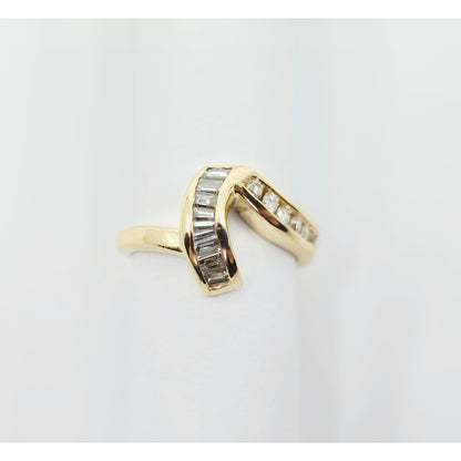 14K Yellow Gold Baguette & Round Diamond Wavy Ring