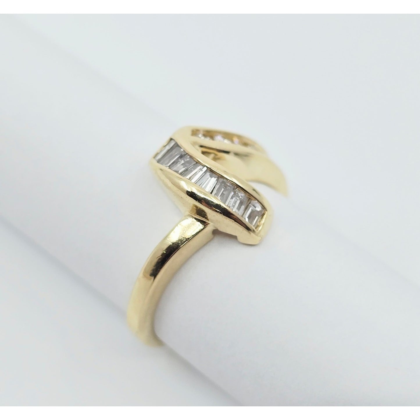 14K Yellow Gold Baguette & Round Diamond Wavy Ring