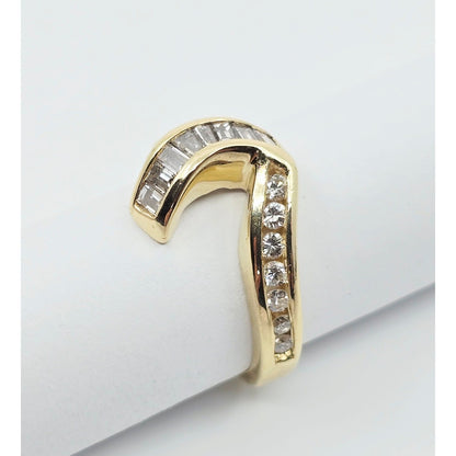 14K Yellow Gold Baguette & Round Diamond Wavy Ring