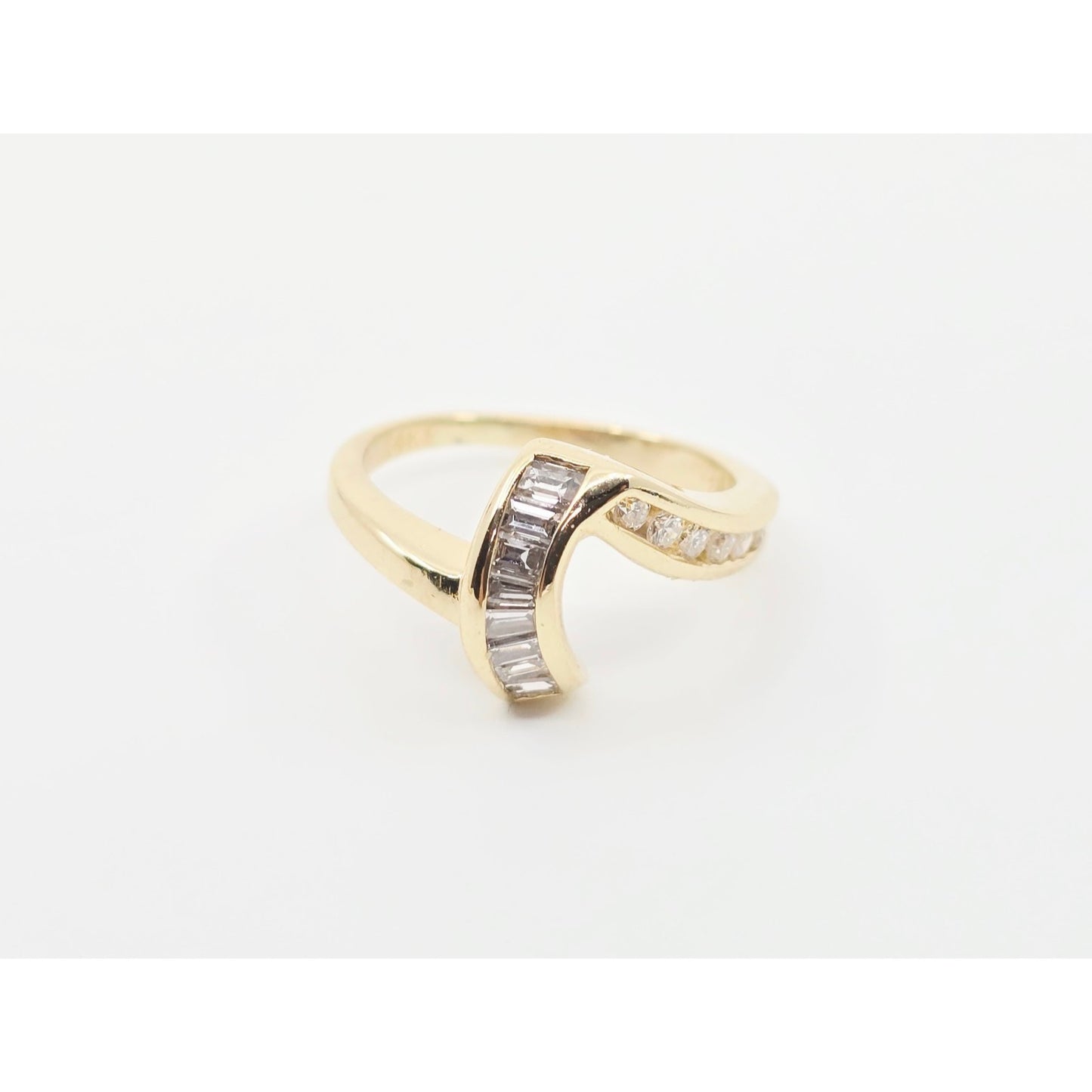 14K Yellow Gold Baguette & Round Diamond Wavy Ring