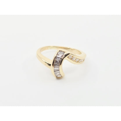 14K Yellow Gold Baguette & Round Diamond Wavy Ring