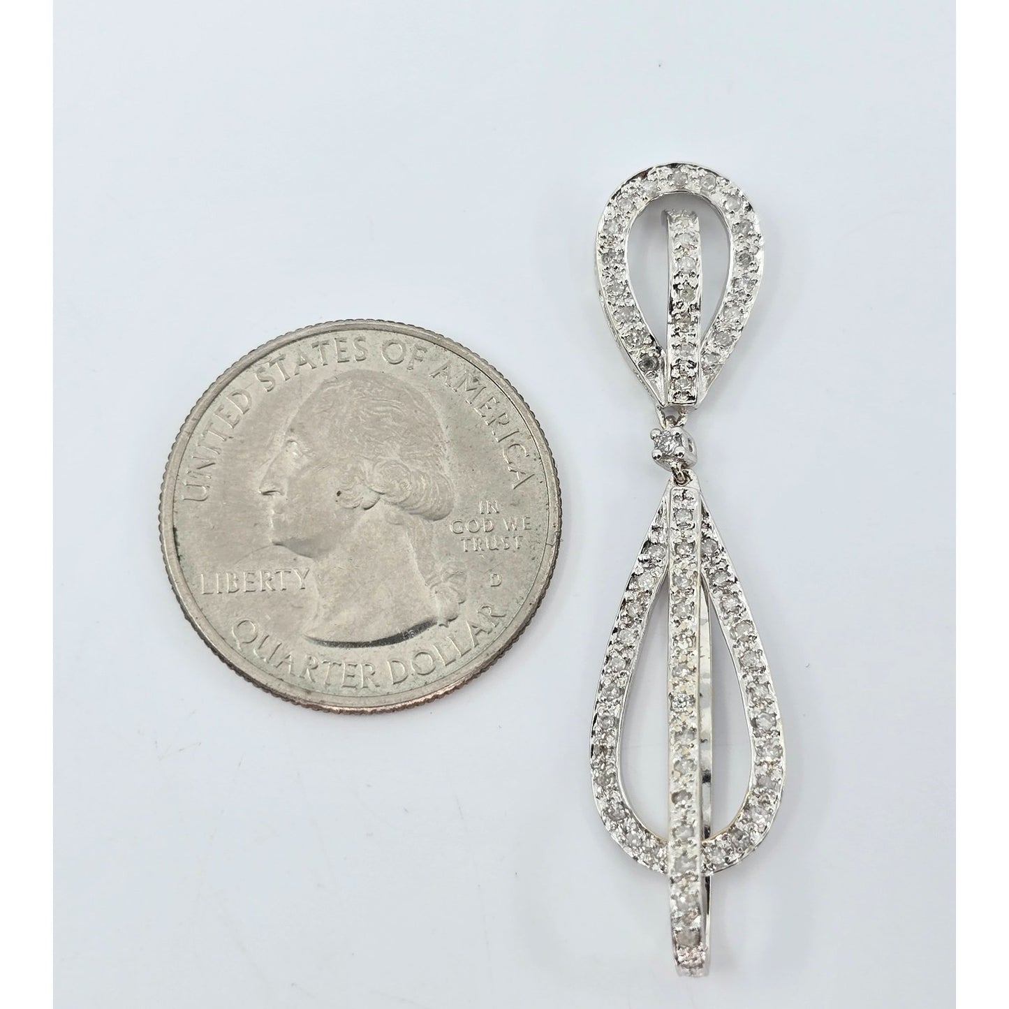 10K White Gold Drop Dangle Motion Diamond Charm Pendant