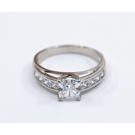 14K White Gold Princess Cut Invisible Setting CZ Engagement Ring